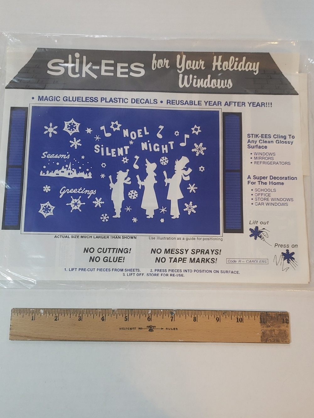 Vintage Stik-ees Holiday Window Clings  Silent Night Season's Greetings